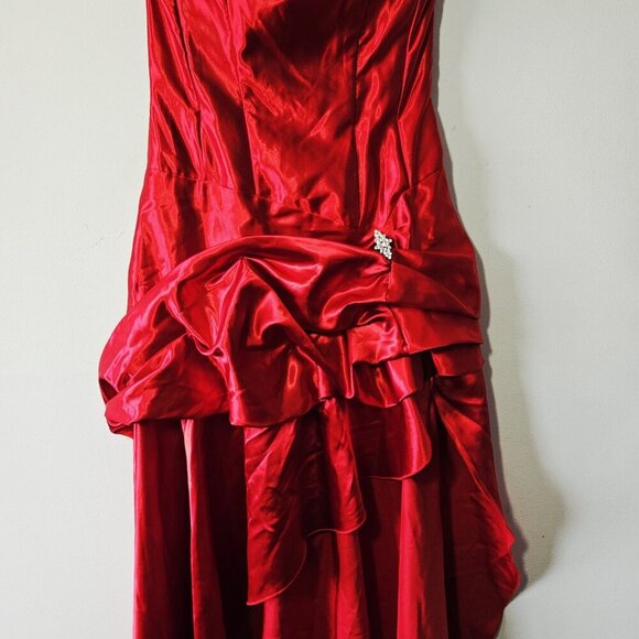 Vtg Jessica McClintock Gunne Sax Dress 5 Red Asymmetrical High Low Prom Corset - Picture 3 of 5